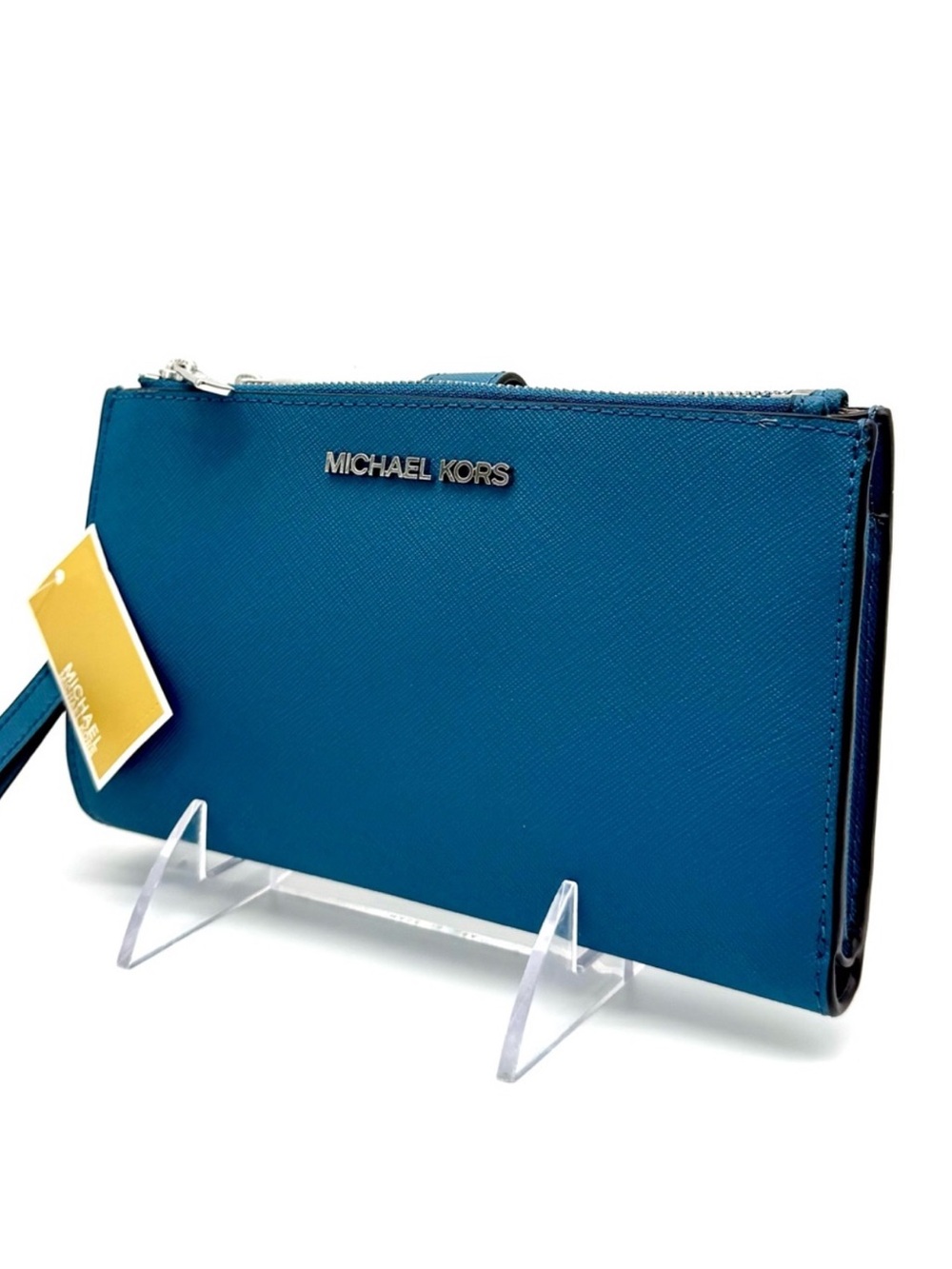 Michael Kors Large Jet Set Travel Logo Double Zip Wallet Teal